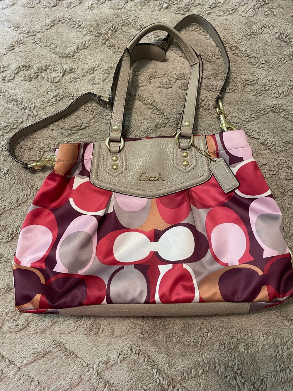 Coach Ashley Scarf Print Satin Convertible Carryall Bag